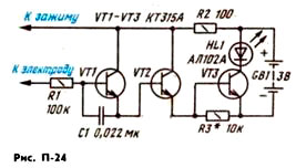 Пробник на транзисторах одинаковой структуры. Принципиальная схема