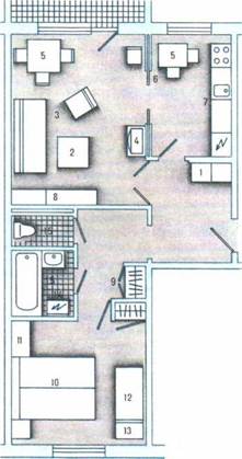 Вариант планировки типовой двухкомнатной квартиры