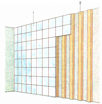 Устройство звукопоглощающего покрытия на стене комнаты с использованием акустических плит (типа Акмигран)