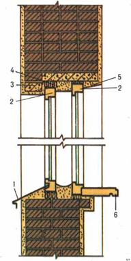 Раздельные оконные коробки в кирпичной стене (вертикальный разрез)