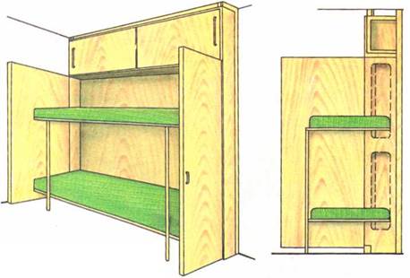Двухъярусная кровать, встроенная в пристенный шкаф
