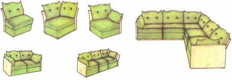 Использование отдельно стоящих кресел для составления диванов различной конфигурации