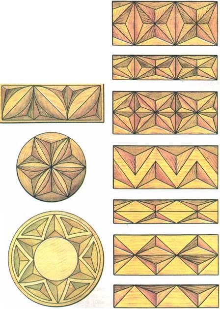 Композиции (фризы) из треугольных и миндалевидных углублений