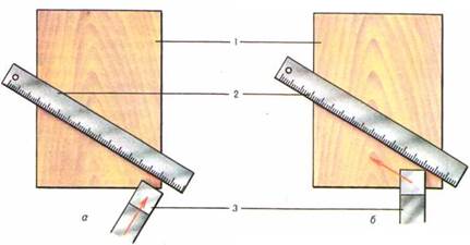 Резание шпона стамеской под углом к направлению волокон