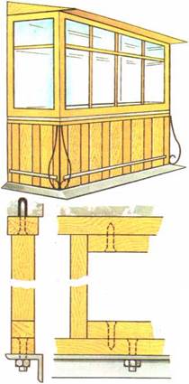 Остеклённый балкон с использованием деревянных стоек