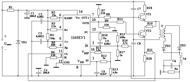 Рисунок 2. Типовая схема двухтактного ШИМ-преобразователя. 