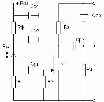 Рисунок 6.7. Принципиальная схема входной цепи ФПУ с высоким сопротивлением усилителя